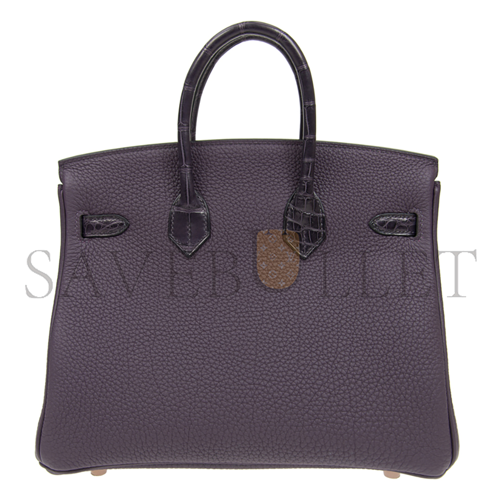 H**mes master birkin 25 crocodile and togo leather grape purple gold buckle h076216ck19 (25*20*13cm)